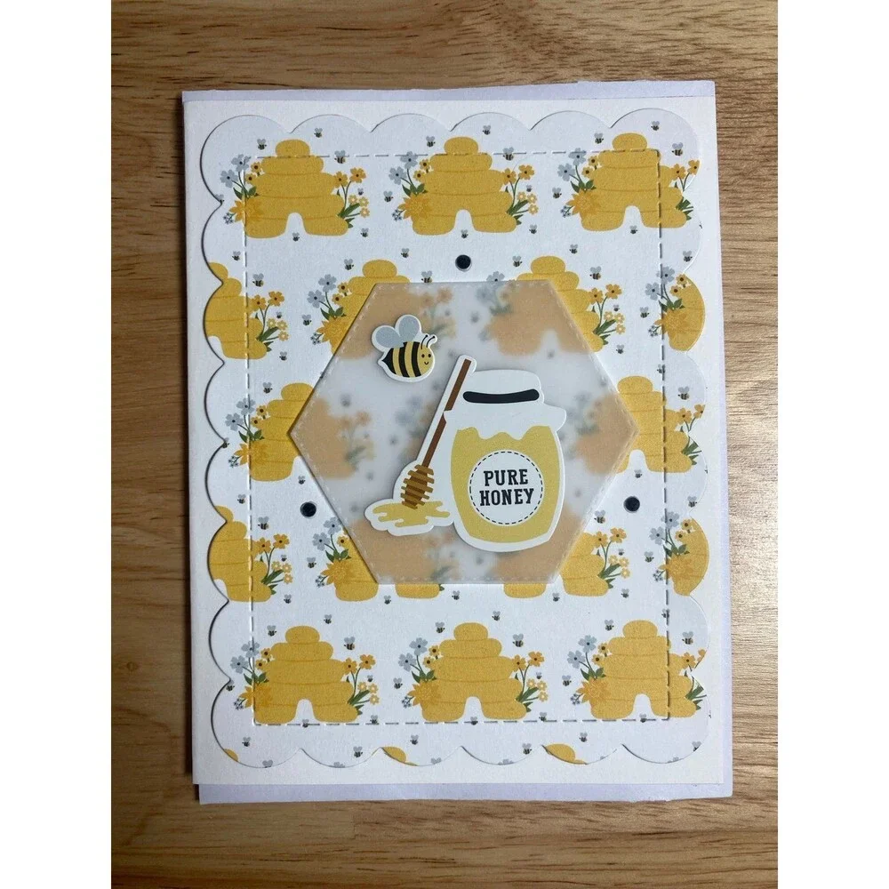 Bee & Honey Greeting Card – Handmade A2 Card – All Occasion Blank Card